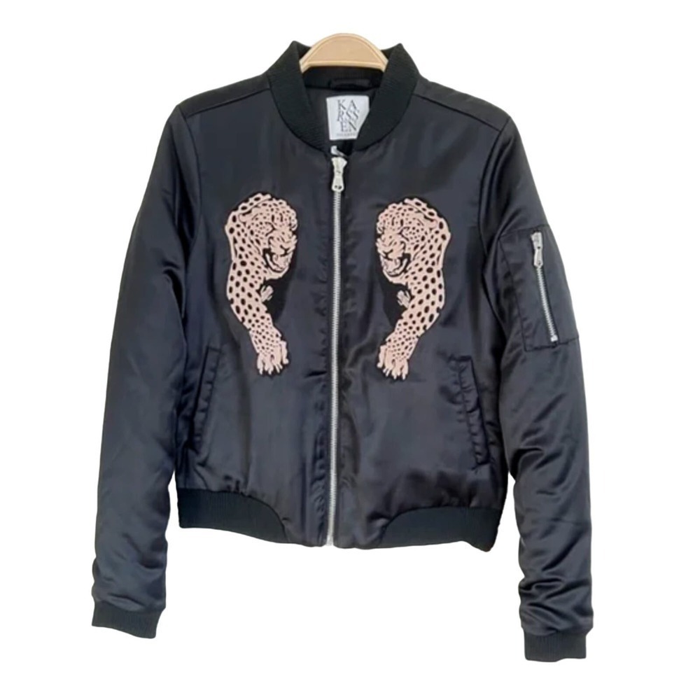 Zoe Karssen Satin Bomber Jacket Leopard Make Me Feel Mighty Reel Size S NWT $325